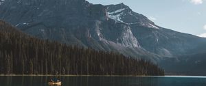 Preview wallpaper lake, boat, mountains, forest, nature