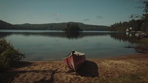 Preview wallpaper lake, boat, shore, nature, landscape