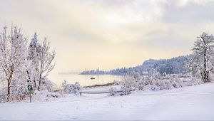 Preview wallpaper lake, boat, snow, winter, nature