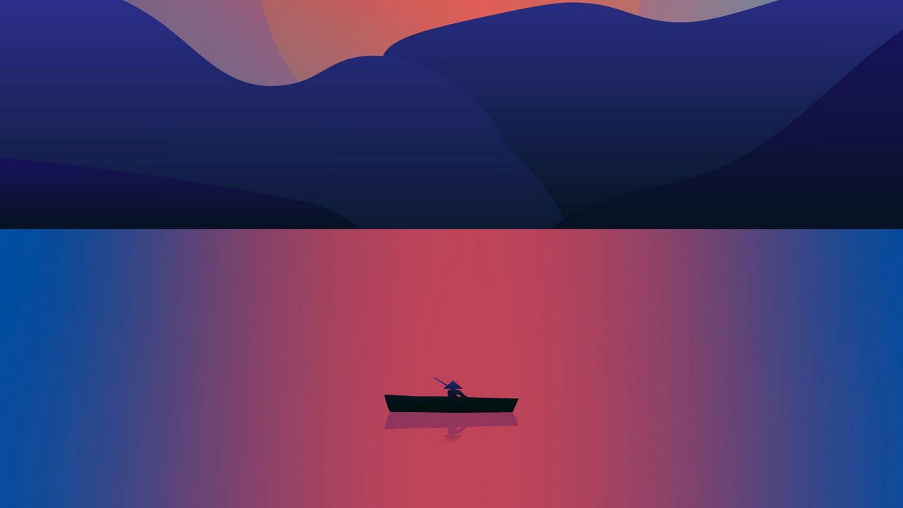 Wallpaper lake, boat, sunset, vector, art
