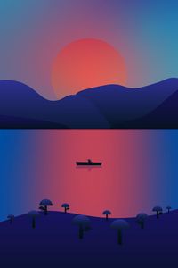 Preview wallpaper lake, boat, sunset, vector, art