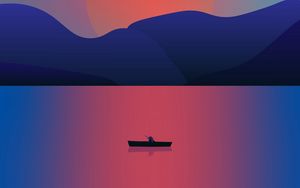 Preview wallpaper lake, boat, sunset, vector, art