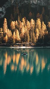 Preview wallpaper lake, boat, trees, landscape, autumn