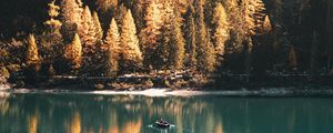 Preview wallpaper lake, boat, trees, landscape, autumn