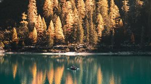 Preview wallpaper lake, boat, trees, landscape, autumn