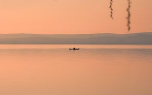 Preview wallpaper lake, boat, twilight, water, shore