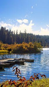 Preview wallpaper lake, boats, autumn, trees