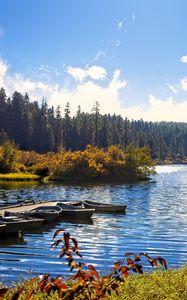 Preview wallpaper lake, boats, autumn, trees