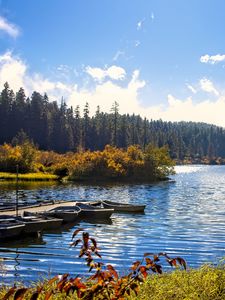 Preview wallpaper lake, boats, autumn, trees