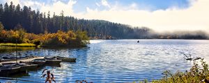 Preview wallpaper lake, boats, autumn, trees