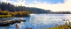 Preview wallpaper lake, boats, autumn, trees