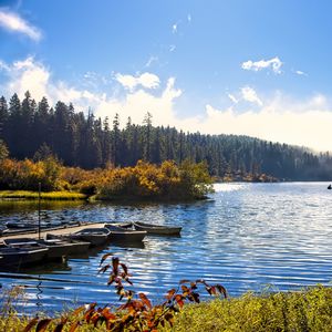 Preview wallpaper lake, boats, autumn, trees