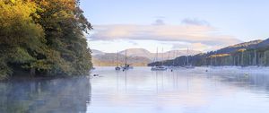 Preview wallpaper lake, boats, clouds, landscape, nature