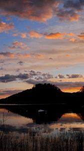 Preview wallpaper lake, boats, dusk, sunset, dark