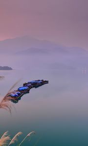 Preview wallpaper lake, boats, fog