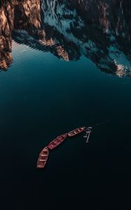 Preview wallpaper lake, boats, mountains, reflection, water, surface