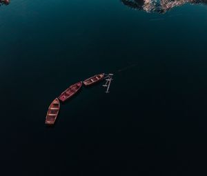 Preview wallpaper lake, boats, mountains, reflection, water, surface