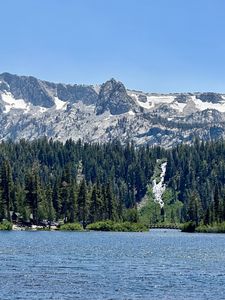 Preview wallpaper lake, bridge, forest, mountains, nature