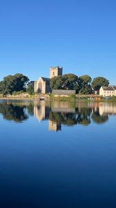 Preview wallpaper lake, buildings, houses, trees, reflection