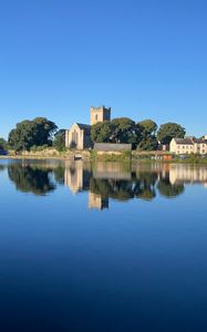 Preview wallpaper lake, buildings, houses, trees, reflection
