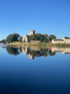 Preview wallpaper lake, buildings, houses, trees, reflection