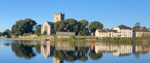 Preview wallpaper lake, buildings, houses, trees, reflection
