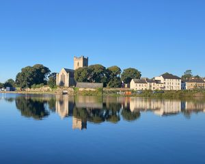 Preview wallpaper lake, buildings, houses, trees, reflection