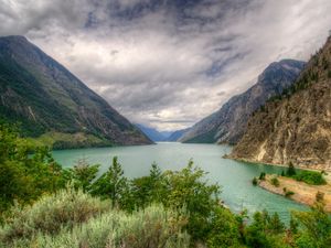 Preview wallpaper lake, canada, mountain, landscape, seton lillooet, hdr, nature