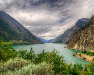 Preview wallpaper lake, canada, mountain, landscape, seton lillooet, hdr, nature