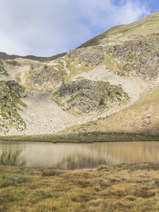 Preview wallpaper lake, canillo, grass, hills, andorra