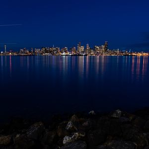 Preview wallpaper lake, city, night, lights, reflection, darkness