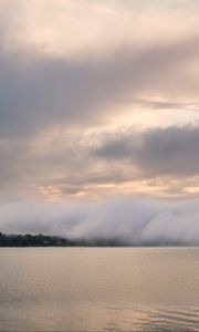 Preview wallpaper lake, clouds, fog, nature, landscape
