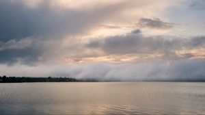 Preview wallpaper lake, clouds, fog, nature, landscape