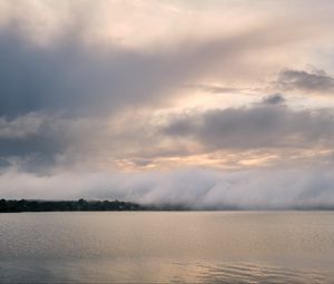 Preview wallpaper lake, clouds, fog, nature, landscape