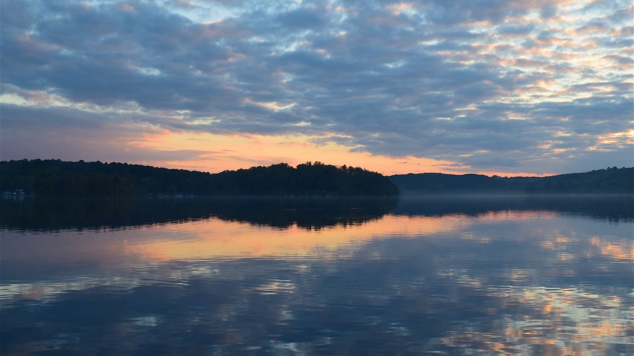 Wallpaper lake, clouds, reflection, sky, sunset, landscape
