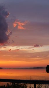 Preview wallpaper lake, clouds, sunset, sky, landscape, horizon, reflection, dark