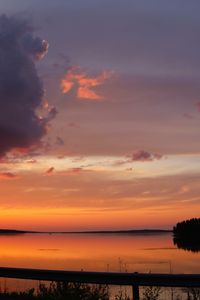 Preview wallpaper lake, clouds, sunset, sky, landscape, horizon, reflection, dark