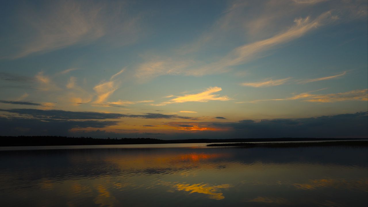 Wallpaper lake, clouds, sunset, sky, nature, dark