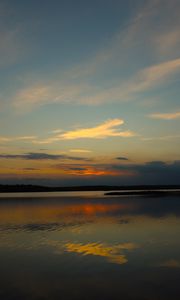 Preview wallpaper lake, clouds, sunset, sky, nature, dark