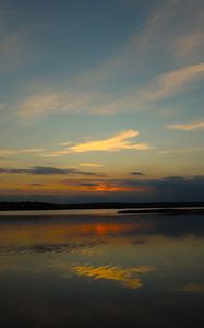Preview wallpaper lake, clouds, sunset, sky, nature, dark