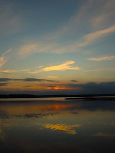 Preview wallpaper lake, clouds, sunset, sky, nature, dark