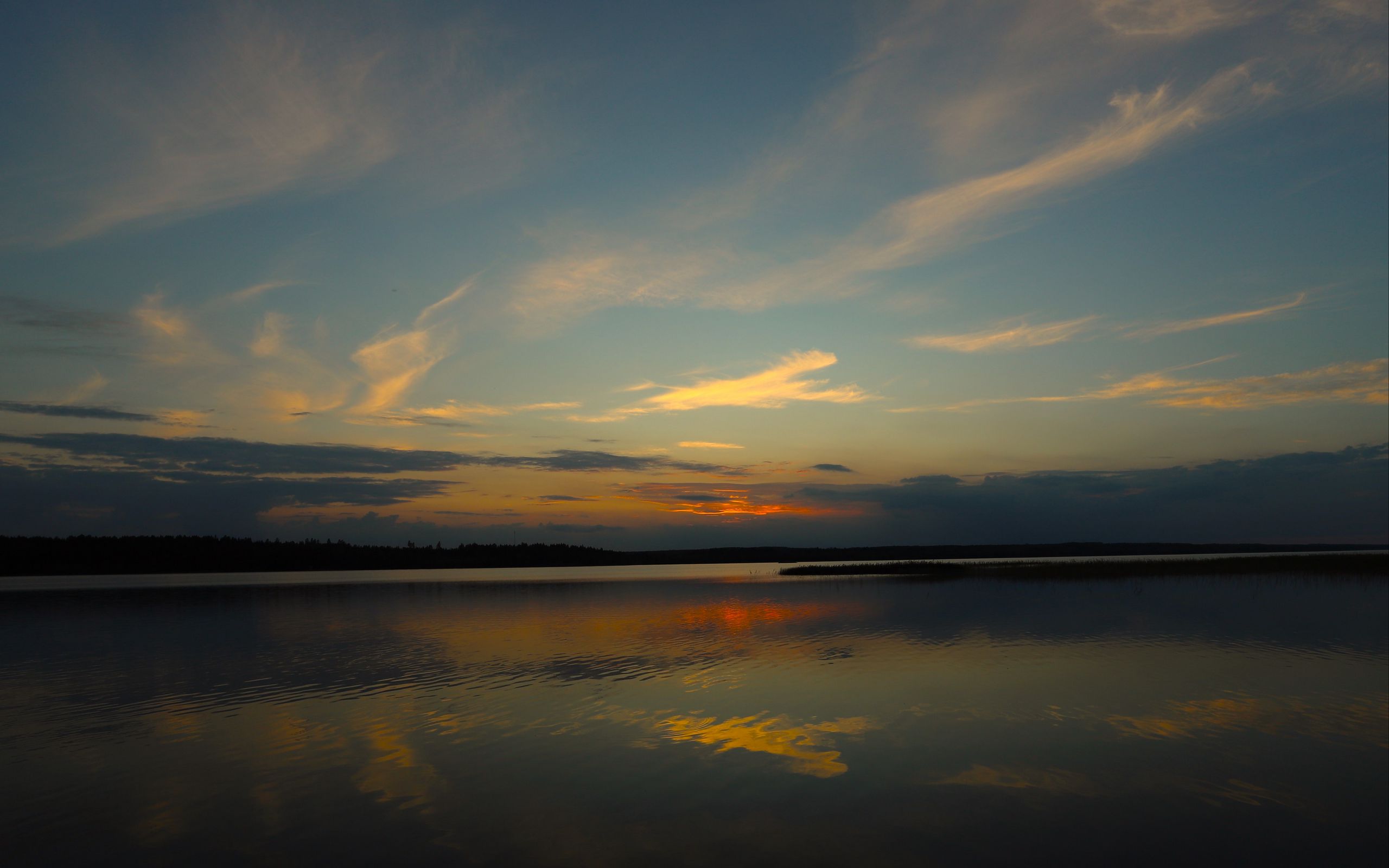 2560x1600 Wallpaper lake, clouds, sunset, sky, nature, dark