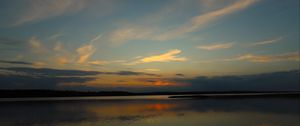 Preview wallpaper lake, clouds, sunset, sky, nature, dark