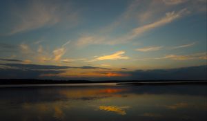 Preview wallpaper lake, clouds, sunset, sky, nature, dark
