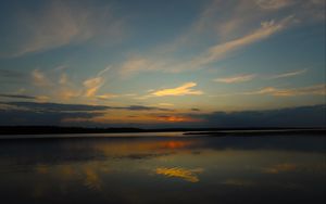 Preview wallpaper lake, clouds, sunset, sky, nature, dark