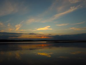 Preview wallpaper lake, clouds, sunset, sky, nature, dark