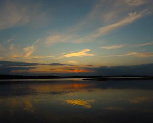 Preview wallpaper lake, clouds, sunset, sky, nature, dark