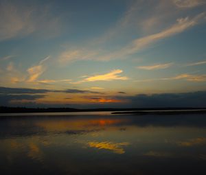 Preview wallpaper lake, clouds, sunset, sky, nature, dark