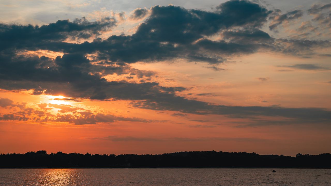 Wallpaper lake, clouds, sunset, evening