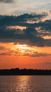 Preview wallpaper lake, clouds, sunset, evening